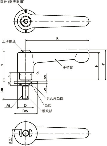 LHMS-LWP-CR夹紧手柄-长孔用垫圈装入型-扁平型寸法図
