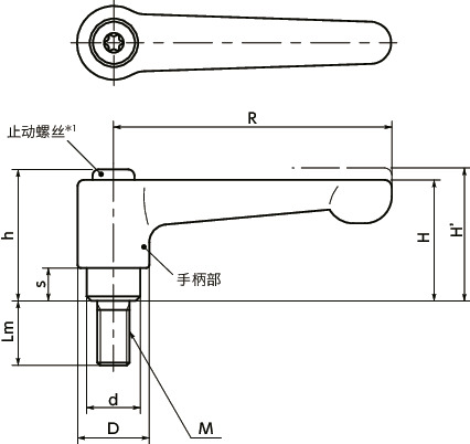 LHMS夹紧手柄(外螺纹)-扁平型寸法図