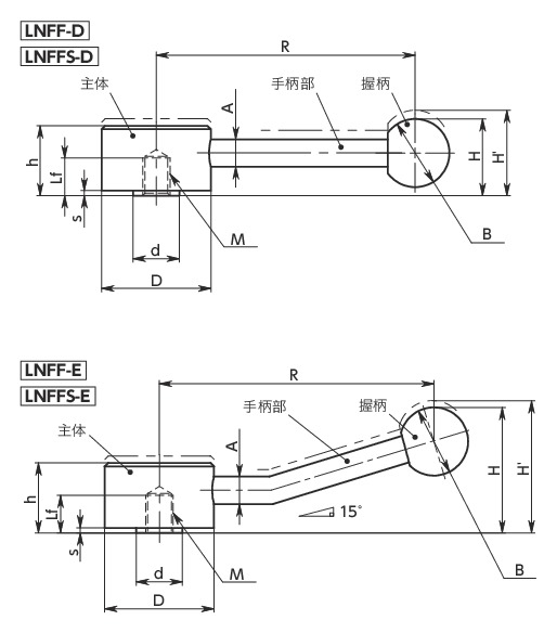 LNFF-D扁平张紧手柄(内螺纹)寸法図