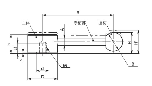 LNFFS-D扁平张紧手柄(内螺纹)寸法図