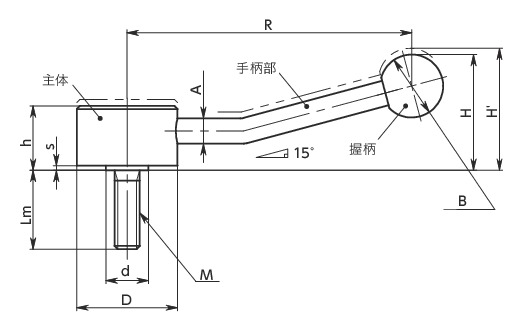 LNFM-E扁平张紧手柄(外螺纹)寸法図