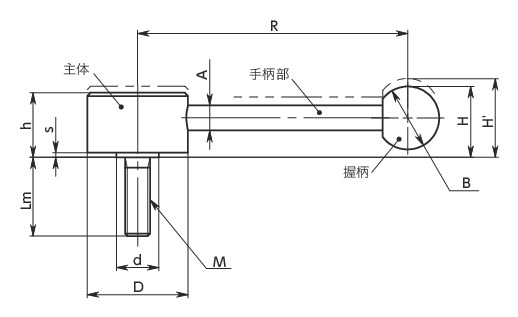 LNFMS-D扁平张紧手柄(外螺纹)寸法図