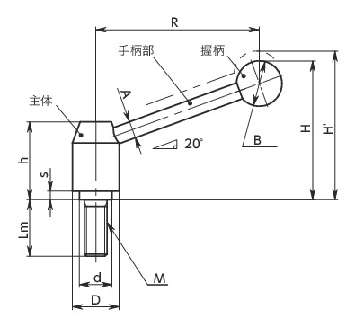 LNTMS-E张紧手柄(外螺纹)寸法図