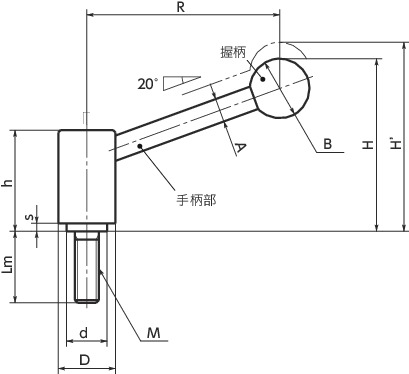 LTM张紧手柄(外螺纹)寸法図