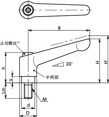 LDMS-NI-PE夹紧手柄（外螺纹） - 全不锈钢制寸法図