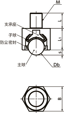BRDH朝下型球形滚子（六角螺栓型）寸法図