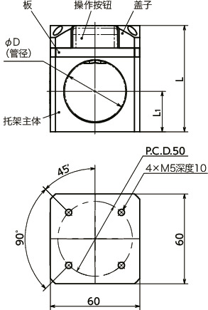 CUPB快速定位托架 - 圆管用寸法図