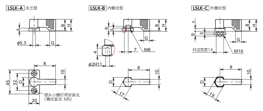 LSLK止动锁定手柄寸法図