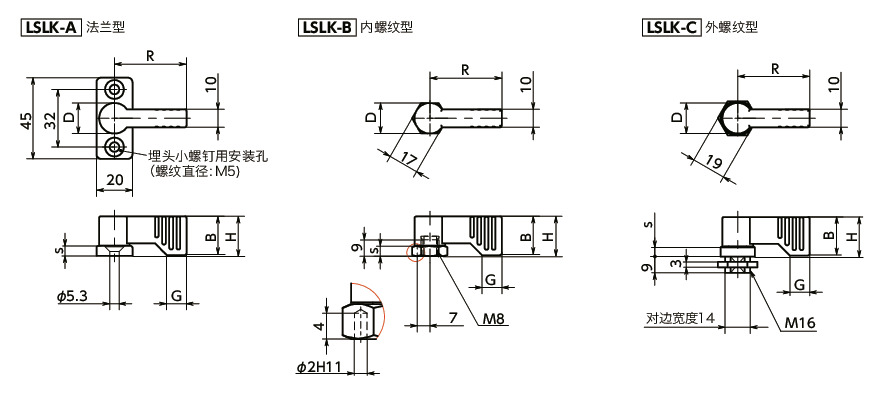 LSLK止动锁定手柄 寸法図