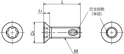 SNFX-TZB-ALK梅花槽埋头螺栓（带尼龙熔敷）寸法図