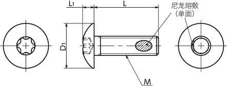 SNMX-TZB-ALK梅花槽伞头小螺钉（带尼龙熔敷）寸法図