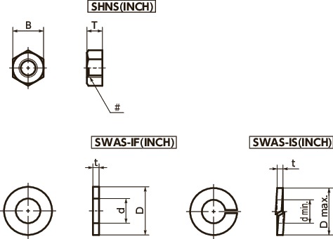 SWAS-IF六角螺母・垫圈（英制螺丝）寸法図