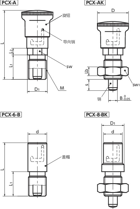 PCX分度柱塞 - 带锁定机构寸法図