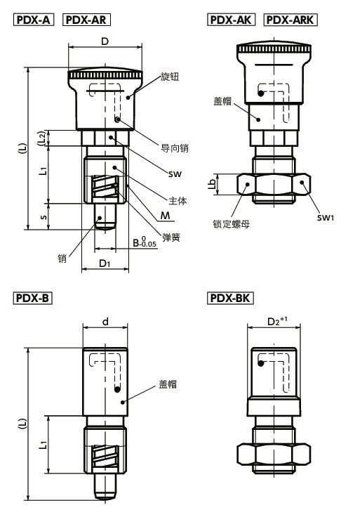 PDX分度柱塞 - 带锁定机构寸法図