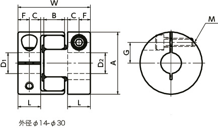 MJC-CS-WH挠性联轴器 - 梅花型 - 夹紧型寸法図
