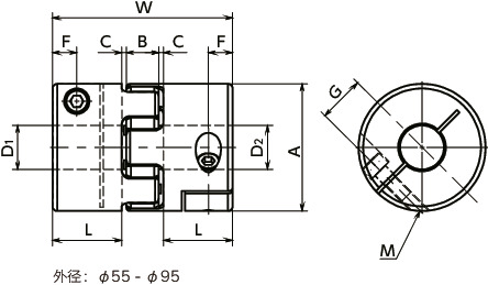 MJC-CS-WH挠性联轴器 - 梅花型 - 夹紧型寸法図