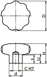 KEHS-R不锈钢握把旋钮寸法図