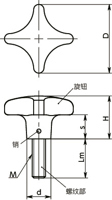 KJMA-HP十字形旋钮（外螺纹）寸法図