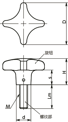 KJMS-A4-HP十字形旋钮（外螺纹）寸法図