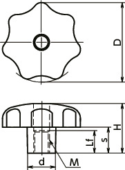 KSFA-K-HP七角形旋钮（内螺纹）寸法図