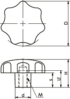 KSFA-M-MT七角形旋钮（内螺纹）寸法図
