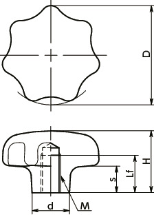 KSFS-M-A4-HP七角形旋钮（内螺纹）寸法図