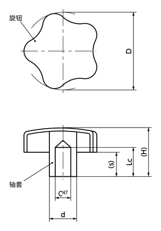 KSH-R-A4不锈钢握把旋钮寸法図
