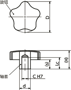 KSH-R不锈钢握把旋钮寸法図
