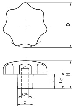 KSRA-R-MT七角形旋钮（铰孔）寸法図