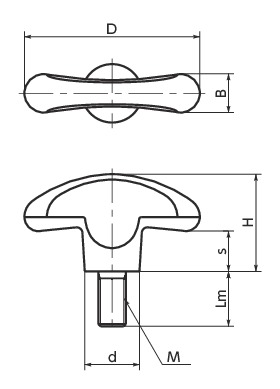 KUWM翼形塑料旋钮寸法図