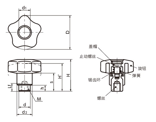 KXF夹紧旋钮寸法図