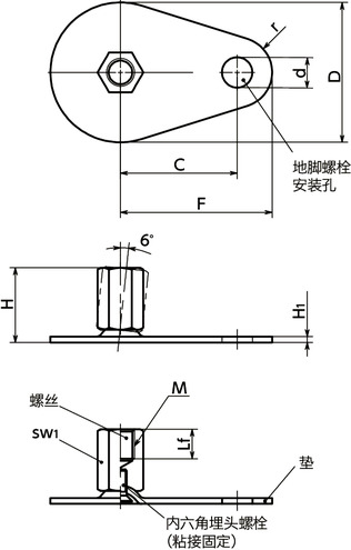 FEAF-A0-X调平调节器（内螺纹） - 地脚螺栓固定型寸法図