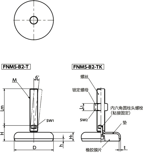 FNMS-B2-T调平调节器（外螺纹） - 对边宽度调整 - 带橡胶膜片（白）寸法図