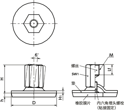 FUF-A3-X调平调节器（内螺纹） - 带橡胶膜片（粘接）寸法図