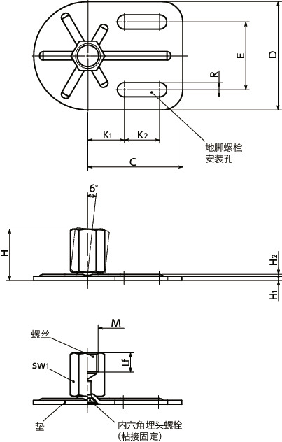 FYAFS-G0-X调平调节器（内螺纹） - 地脚螺栓固定型寸法図