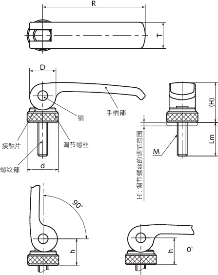 LWAM-ST凸轮手柄(外螺纹) - 调节型寸法図