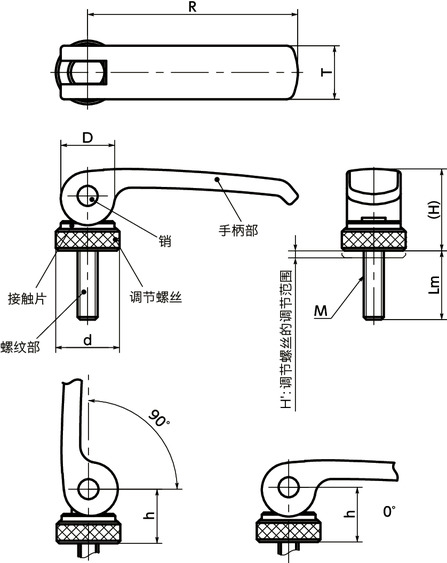 LWAM凸轮手柄(外螺纹) - 调节型寸法図