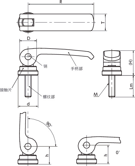 LWBM-AST凸轮手柄（外螺纹） - 固定型 - 钢制寸法図