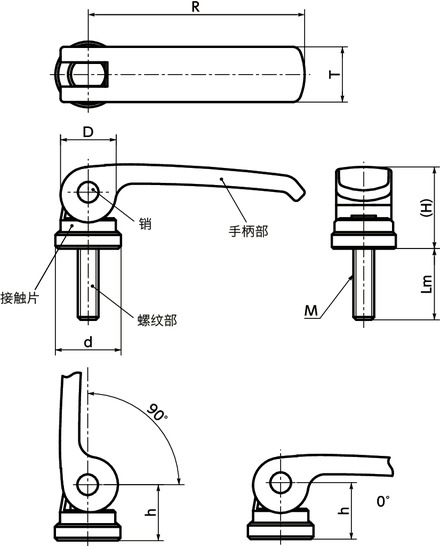 LWBM凸轮手柄(外螺纹) - 固定型寸法図