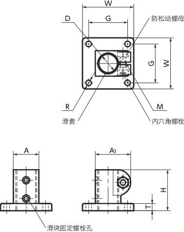 GN162.1滑块 - 法兰寸法図