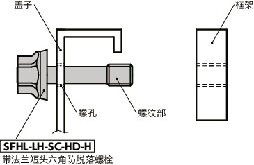 SFHL-LH-SC-HD-H带法兰短头六角防脱落螺栓 - 卫生型设计