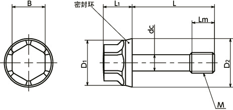 SFHL-LH-SC-HP-HD-E带法兰短头六角防脱落螺栓 - 卫生型设计寸法図