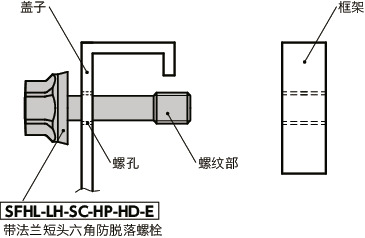 SFHL-LH-SC-HP-HD-E带法兰短头六角防脱落螺栓 - 卫生型设计