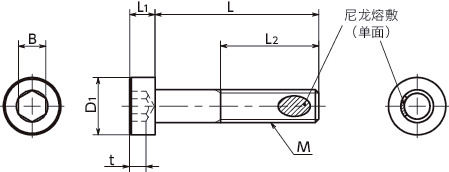 SLH-ALK内六角短头螺栓(带尼龙熔敷)寸法図
