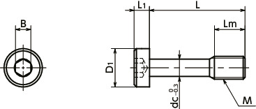 SSC-SLHL内六角短头防脱落螺钉(SUS316L)寸法図