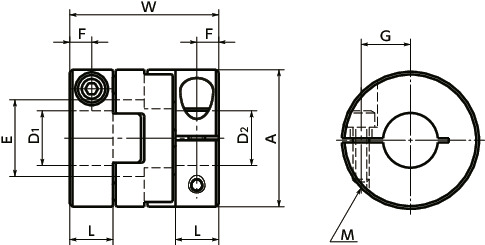 MOHS-C无尘、真空、耐热型联轴器 - 十字滑块型（Vespel） - 夹紧型寸法図