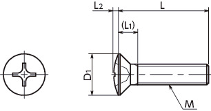 SPC-R树脂螺丝(PC / 十字槽圆顶埋头小螺钉)寸法図