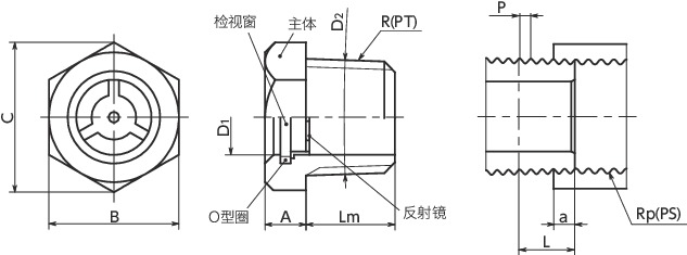QLGML-R-A油位窗 - 锥形螺纹型寸法図
