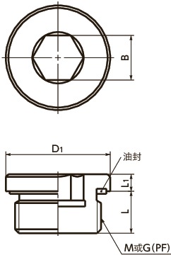 SPN-H-M内六角法兰螺塞寸法図
