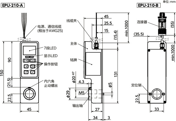 EPU-210定位单元 - 支持Modbus通信协议寸法図